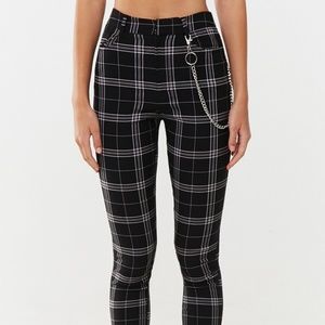 Chain-Accent Plaid Pants